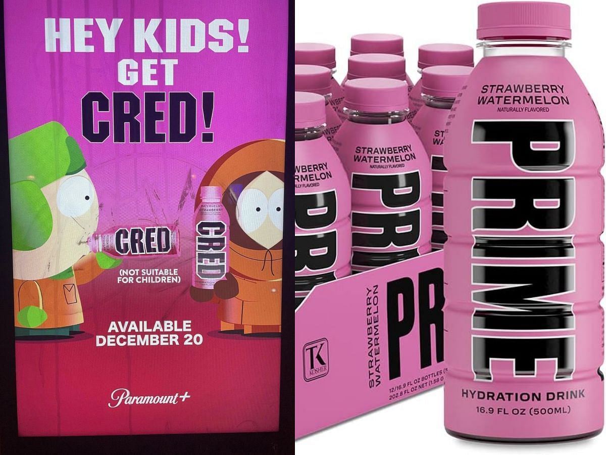The advertisement suggests the inclusion of Prime bottles in South Park (Image via X/@ksinews_ and Prime)